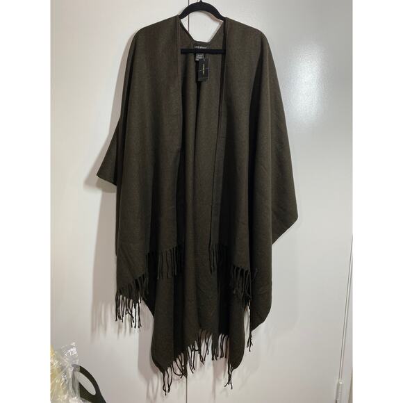 Lane Bryant Brown with Bronze Shimmer Shawl Poncho Wrap Cape Fringe - Picture 6 of 8